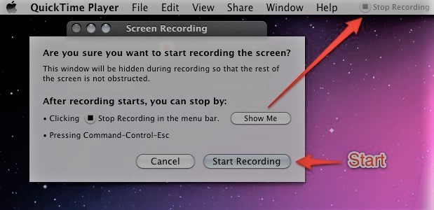 Detener la grabación de pantalla QuickTime
