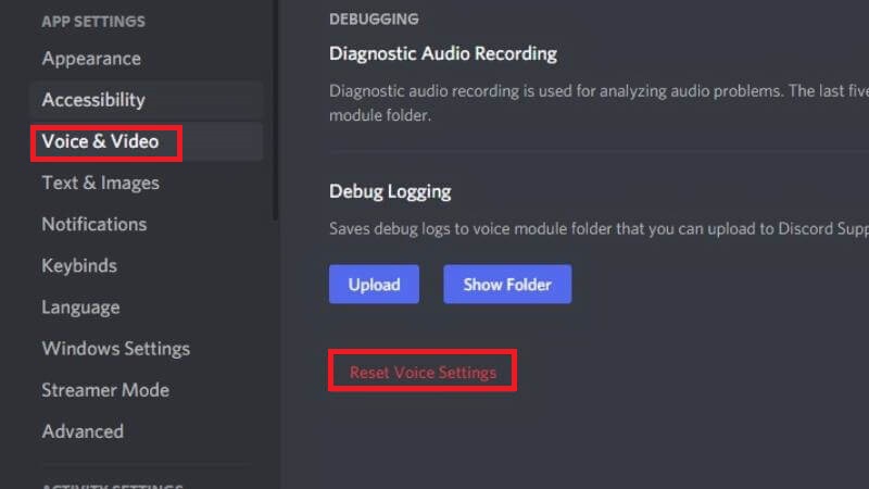 Restablecer la configuración de Discord Voice para arreglar el micrófono