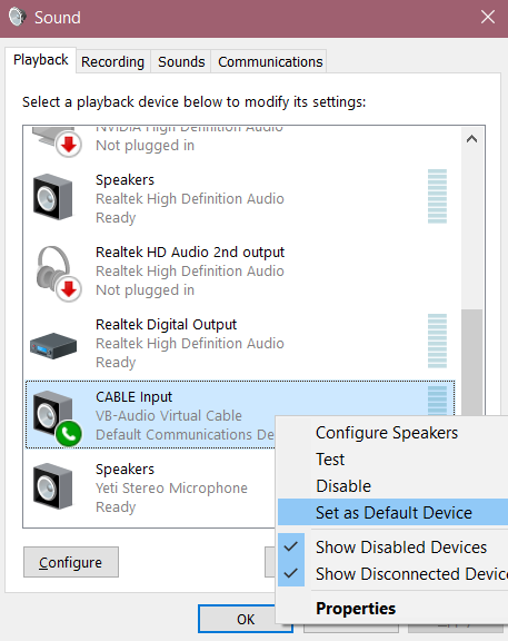 Configure el altavoz como dispositivo de audio principal en OBS