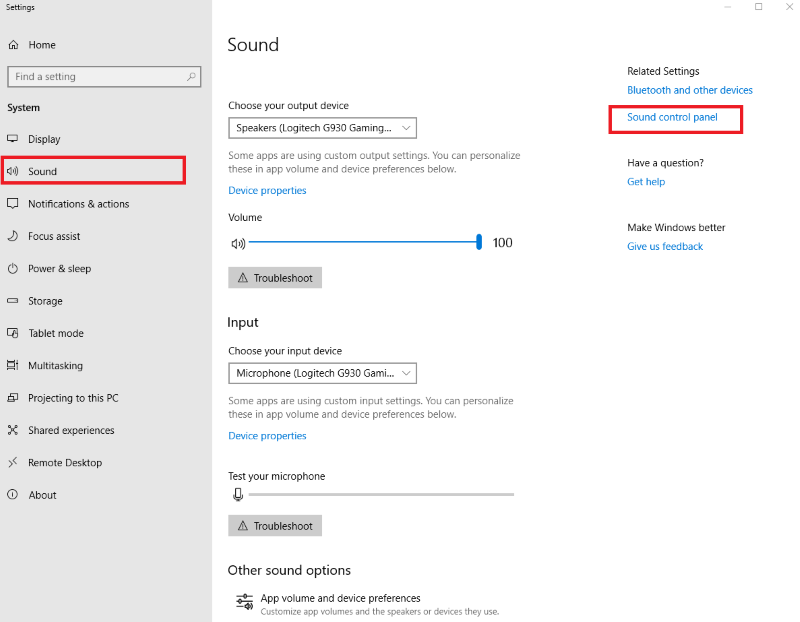 Busque el Panel de control de sonido desde la configuración de Windows