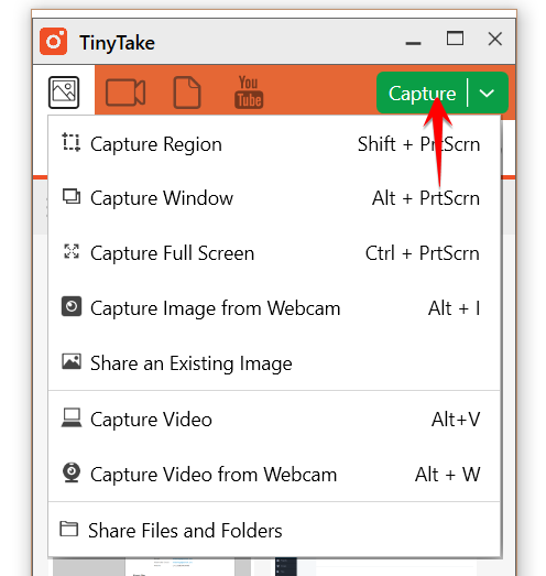 Programa de captura de vídeo TinyTake