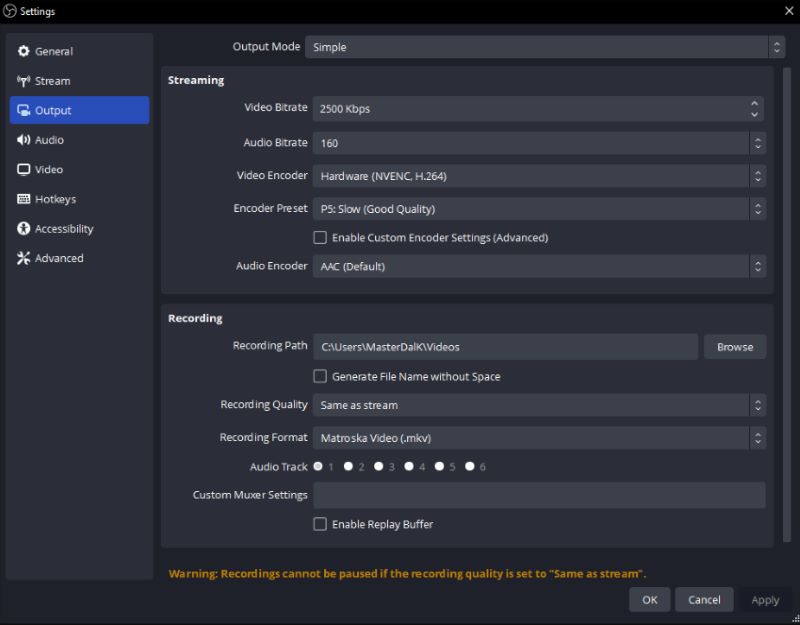 Configuración de video para transmisión en Twitch