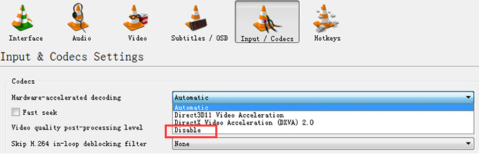 VLC Upscale a 4K al desactivar la decodificación acelerada por hardware