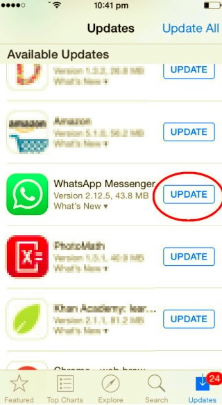 Verifique la actualización de WhatsApp para arreglar que WhatsApp no ​​funcione