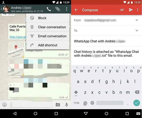 Transferencia de mensajes de WhatsApp entre Android y iPhone mediante el correo electrónico