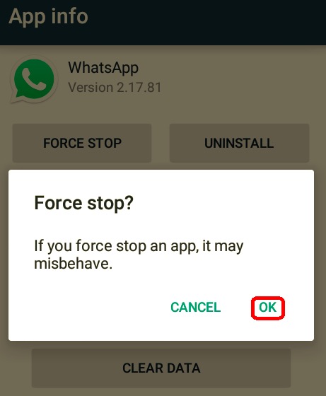 Forzar el cierre de WhatsApp para solucionar problemas de WhatsApp que no responde