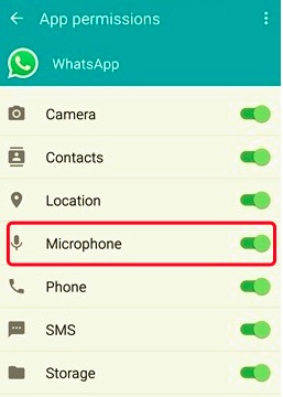 Permitir el permiso del micrófono de WhatsApp para reparar la voz o la videollamada de WhatsApp sin sonido