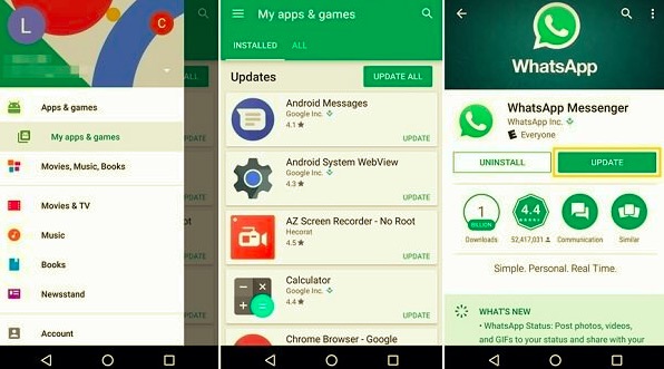 Actualice WhatsApp en Android para arreglar que WhatsApp no ​​funcione