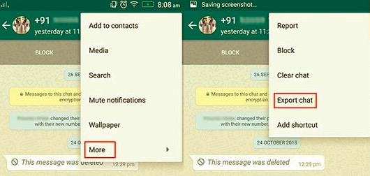 Utilice la función de exportación de WhatsApp para exportar chat