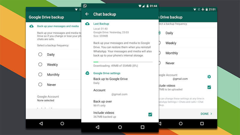 Mensajes de Whatsapp de Google Drive Backup