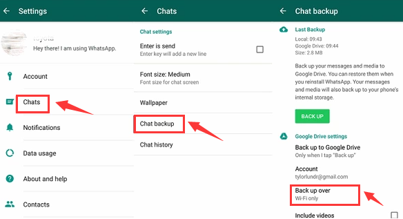 Creación de copias de seguridad de Whatsapp usando otra red Wi-Fi