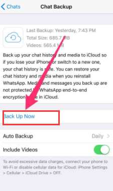 Copia de seguridad de los mensajes de WhatsApp dentro de iCloud