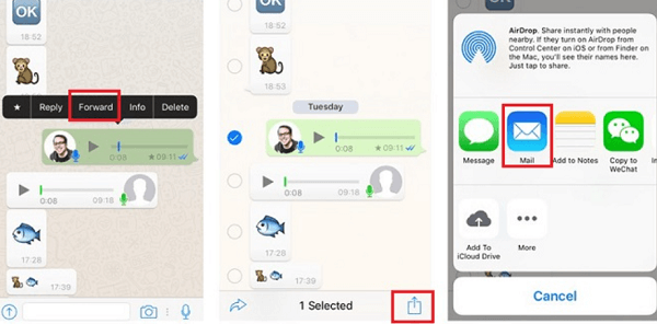 Guarde los mensajes de voz de WhatsApp desde iPhone usando el correo electrónico