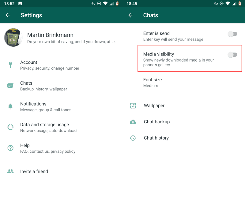 Métodos para solucionar "Los vídeos de WhatsApp no ​​se muestran en la galería" - Ajustar la configuración